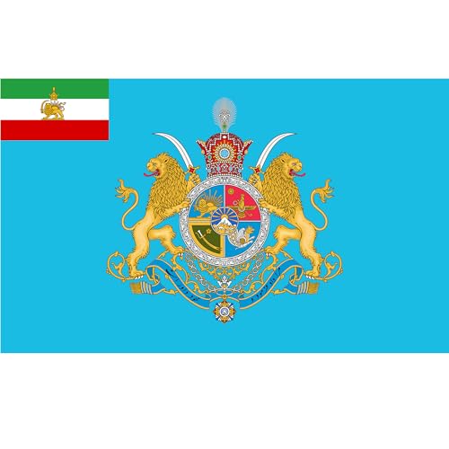 Imperial Iran Flagge 90x150 cm Royal Blau Pahlavi Standard mit Löwe & Krone Historische Lion and Sun Banner Fahne