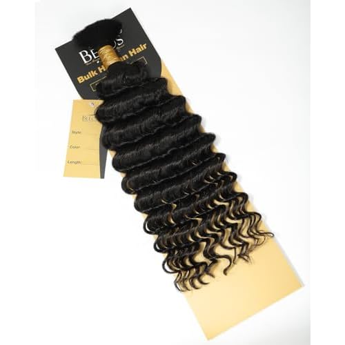 BEEOS Remy Human Braiding Hair for Boho Braids 20 Inch, 50g Deep Wave Boho Hair for Braiding No Weft Full Ends #1B Natural Black