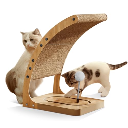 FURJOY – Griffoir pour chat de qualité supérieure avec cadre dépoli solide et jouet de plateau tournant, griffoir vertical incurvé pour chat d'intérieur, griffoir remplaçable en carton