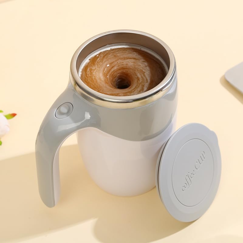Image of Automatic Magnetic Stirring Coffee Mug, Rotating Home Office Travel Mixing Cup, Funny Electric Stainless Steel Self Mixing Coffee Tumbler, for Coffee, Milk, Cocoa, Tea, Beverages, Gift, White
