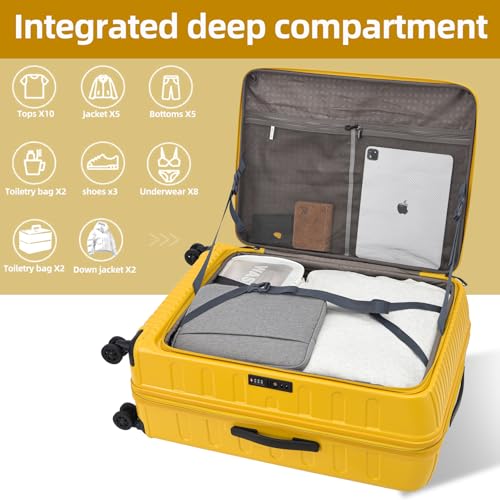 Image of Kaleenie 2 Pieces 20 /29 Luggage Sets, 20 Inch Cabin Luggage with Front Pocket and 29 Inch Side Opening Checked Trunk Suitcase, Lightweight ABS+PC Hardshell, TSA Lock with HINOMOTO 360 Wheels, Yellow