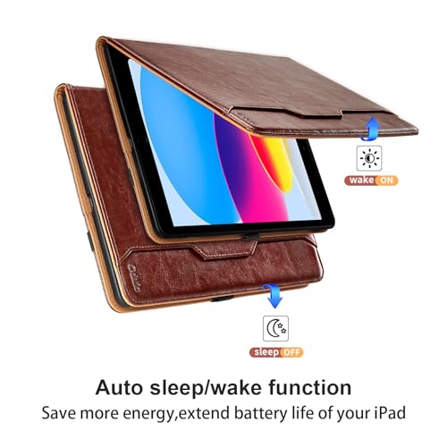 Case for iPad 11th Generation 11 Inch 2025 (A16) / iPad 10th Generation 2022 10, 9 Inch PU Leather Smart Cover with Pocket & Pencil Holder, Auto Wake/Sleep Multi-Angle Viewing Stand Cover -Brown