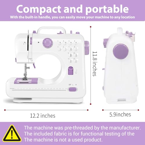 Image of Sewing Machine for Beginners,Portable Sewing Machine with 12 Built-in Stitches,2 Speed(High-Low Speeds),DC Power Supply Method-QEV505