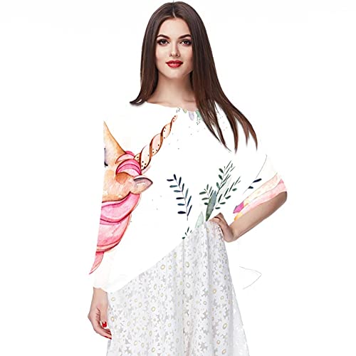 Foulard en mousseline de soie rose au motif licorne haut de gamme