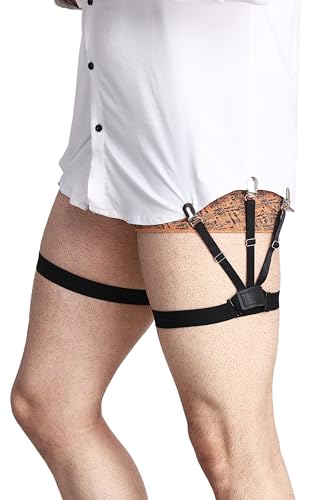 Image of Shirt Tucker for Men, Adjustable Elastic Shirt Stays Garters with Locking Non-Slip Clips Holder Securing Shirt Position Black