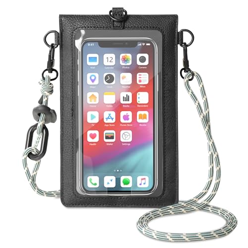 Small Crossbody Bags for Women, Faux Leather Cell Phone Purse Crossbody, Cross Body Purse with Touchable Clear Phone Window & Charging Port, Purses with Blue Adjustable Crossbody Strap