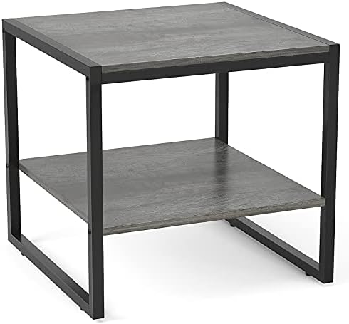 Homieasy End Table, 20 Inch Square Side Table Modern Night Stand with 2-Tier Storage Shelf, Living Room Small Coffee Table, Wood Finish Bedside Table for Bedroom,Black Oak