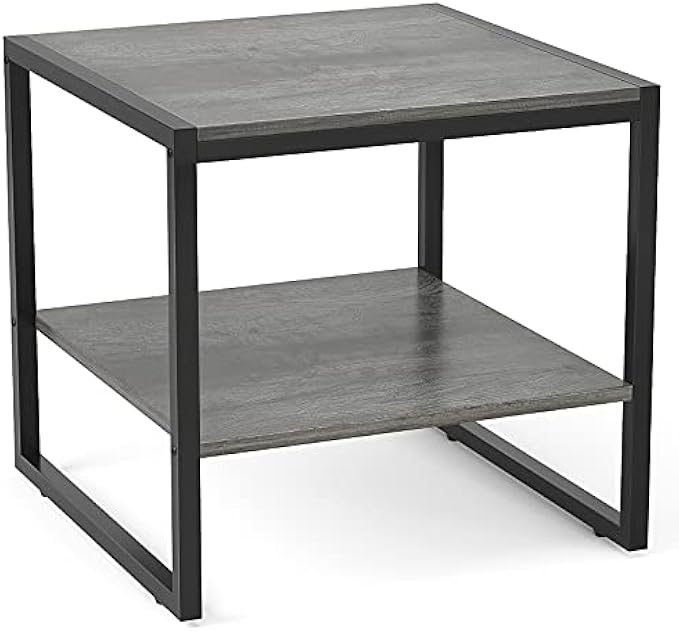 Homieasy End Table, 20 Inch Square Side Table Modern Night Stand with 2-Tier Storage Shelf, Living Room Small Coffee Table, Wood Finish Bedside Table for Bedroom,Black Oak
