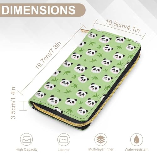Adult Fashion Printed Leather Wallet, Water Resistant and Large Capacity Panda Bamboo Patterns Mint Green Wallets for Everyday Carry2