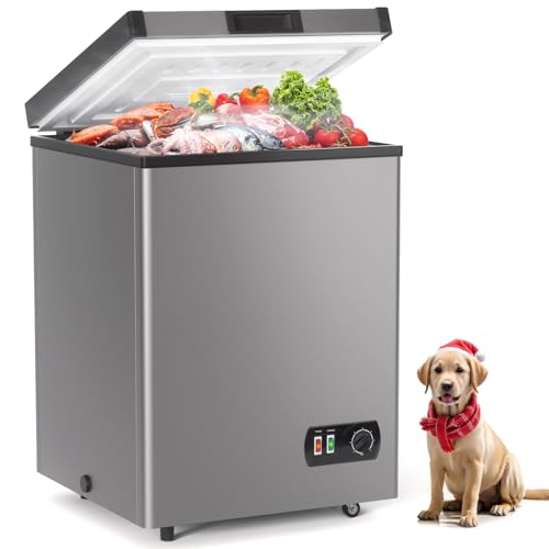 LifePlus Chest Freezer, 7 Cubic Feet Deep Freezers Top Door with Removable Basket, 7 Temperature Control Energy Saving for Home Office Apartment Commercial Shop Bar Indoor Use, Grey