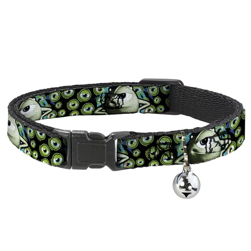 Image of Buckle-Down Breakaway Cat Collar - Mike Poses /Eyeballs Black /Greens - 1 /2 inch Wide - Fits 8-12 inch Neck - Medium