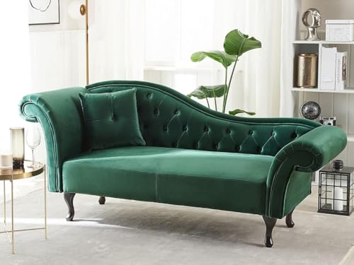 Image of Velvet Modern Chesterfield Chaise Lounge Couch 188 X 61 X 76 for Your Loving Space, (Bottle Green)