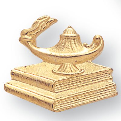 Image of SHOP AWARDS AND GIFTS Gold Chenille Lapel Pins for Student Recognition in Academics and Sports, Lamp of Learning, 3 /4 Inch, Pack of 20