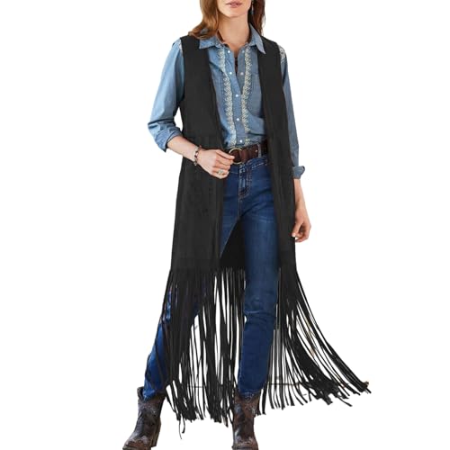 Chaqueta de punto sin mangas con flecos para disfraces y moda del oeste