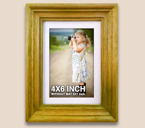 Image of 4 x 6 inch Wooden Photo Frame with Mat, Yellow Photo Frame 4 x 6 inch with Mat or 5 x 7 inch without Mat for Wall Decoration, Gallery Walls, Best Wooden Photo Frames for Posters and Photos