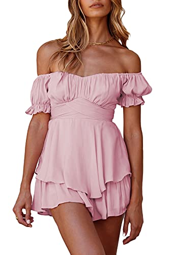 Viottiset Damen Boho Strampler Off Shoulder Rüschen Chiffon Shorts...
