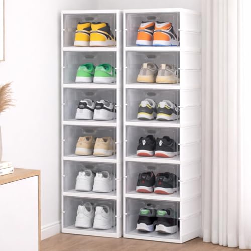 Image of Senego by Trendy Home Shoe Rack (12-Layer) Foldable Sneakers Box, Collapsible Storage Organizer for Shoe, Slippers and Books, Storage Rack for Living Room, Multipurpose Cabinet Organizer (White)