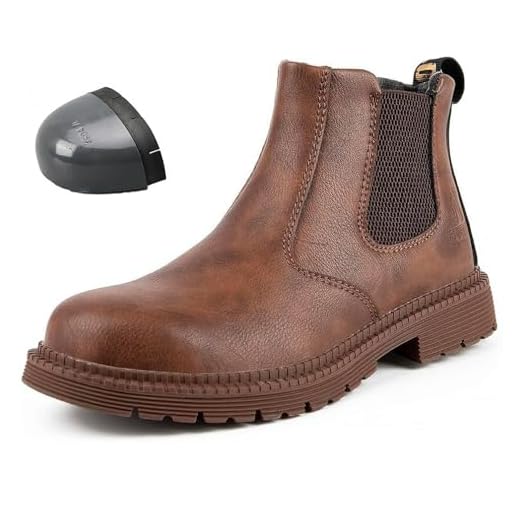 YisiNP Chaussures de Sécurité Homme S3 Protection Acier Chelsea Bottes Femme Antidérapantes Marron Taille 43 EU
