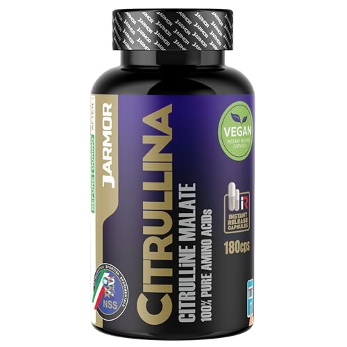 Citrullina Malato 3000 mg - 180 Cápsulas, L-Citrulina con Óxido Nítrico, Pre Entreno Natural para Fuerza Muscular - J.Armor® (180 cápsulas)