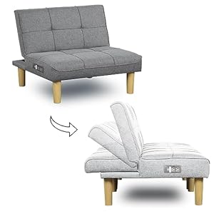 KAIRUITUCH Recliner Small Futon Couch, Adjustable Backrest Comfy Mini Couches with USB, Armless Convertible Futon Sofa for Small Spaces Living Room, Apartment, Office, Dorm, 306LG1USB
