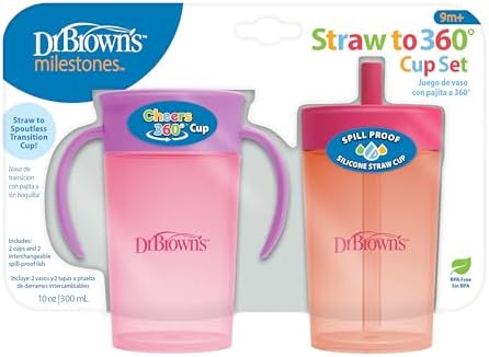 Dr. Brown's Milestones 빨대 360컵 세트, 핑크 코랄, 2팩 — 사진 5