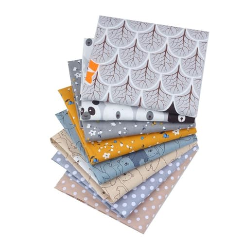 BrightGlow Lot de 8 tissus en coton pour patchwork 100 % coton - 50 x 50 cm - Tissu sergé - Pour travaux manuels, couture - Ours grizzly marron