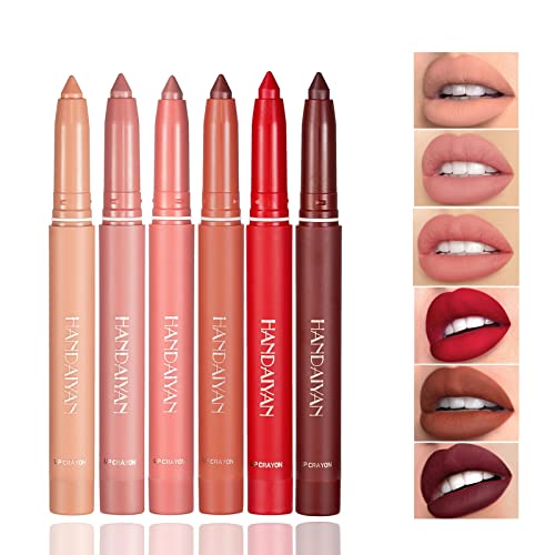 KIOGYEK Ensembles de Rouge à Lèvres Mat 6 Couleurs, Rouge à Lèvres Nude Coupe Antiadhésive Longue Durée, Crayon à Lèvres pour Femme Application Précise, Coffret Maquillage Velours Crayon à Lèvres (A) Cover