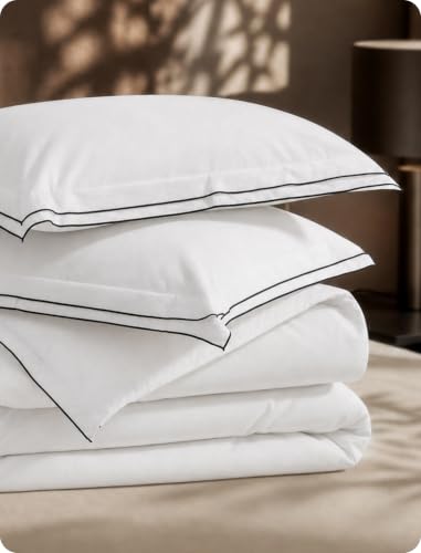 Bedsure PureWoven 100% Cotton Percale Duvet Cover Queen, Leaf Edge, White