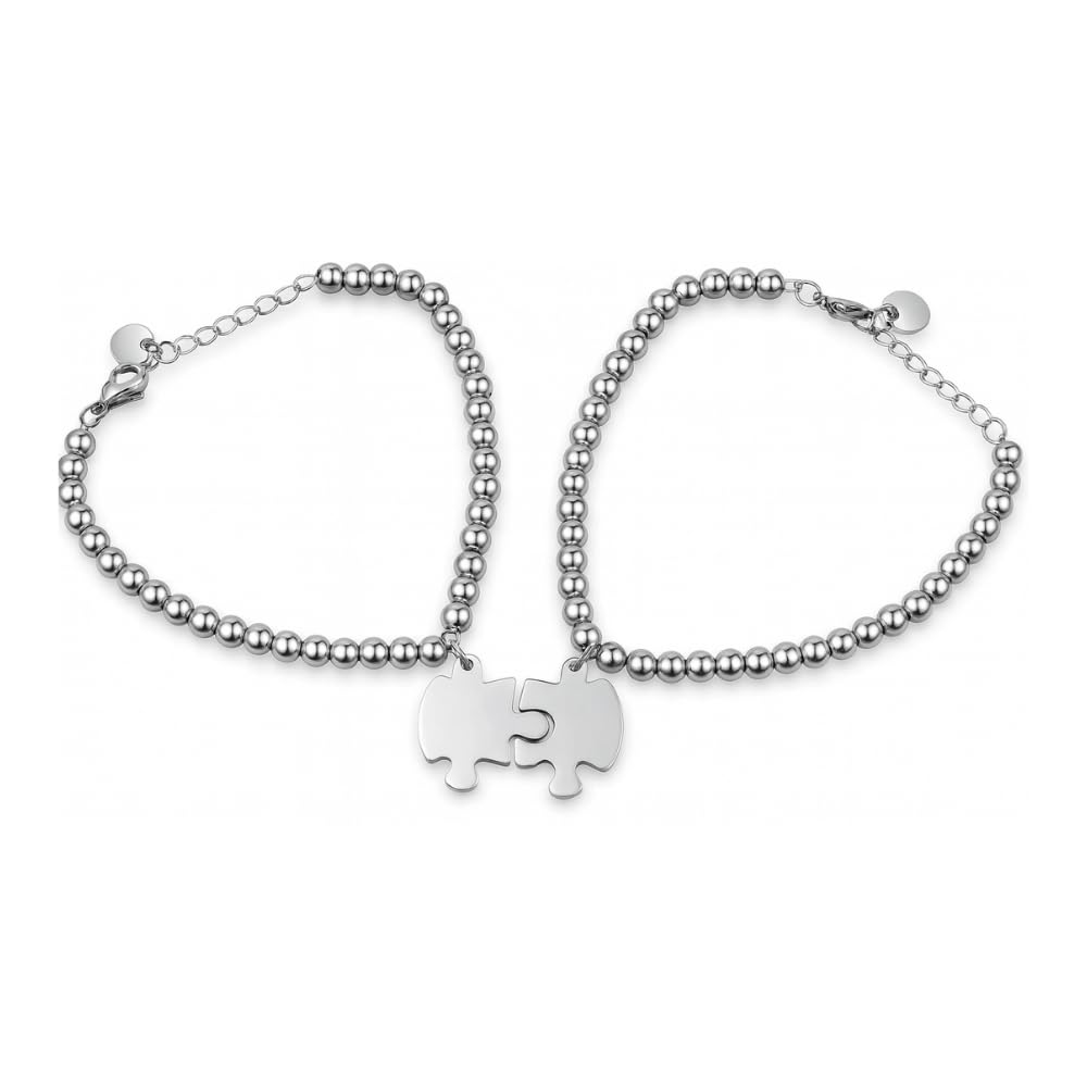 Bracciale Puzzle Coppie in Acciaio Inox | Braccialetti Amicizia BFF o Amore per Fidanzati e Amiche | Gioiello Simbolico Regolabile | Idea Regalo per Coppia o Migliori Amiche bcc2141