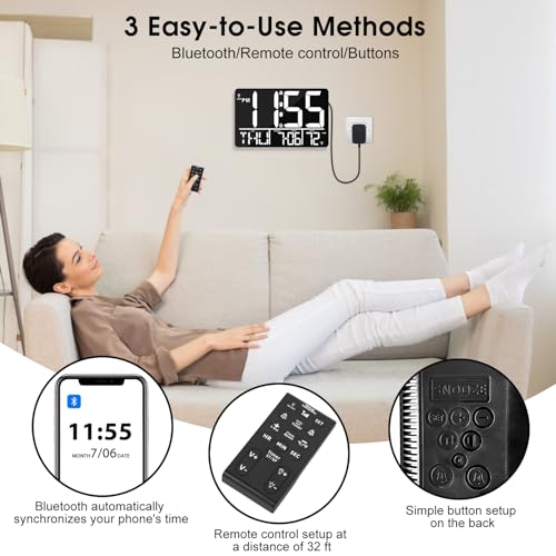 Tawiliysy LY104-WHITE 13 Inch Large Digital Wall Clock With Remote, Bluetooth Connection, 25 Ringtones, Dual Alarm thumb #6