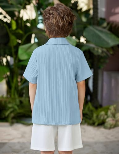 Image of Arshiner Boys Light Blue Shirt Casual Button Down Shirt Summer Beach Tops