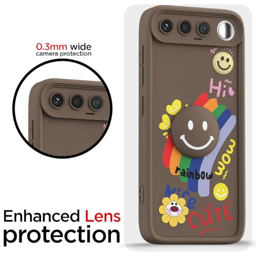 Image of Pikkme Back Cover for Realme 16 5G | Soft Silicone| Cute Rainbow Smile & 3D Cartoon Flower Design | Shockproof Raised Camera Protection Bumper Case (Brown)