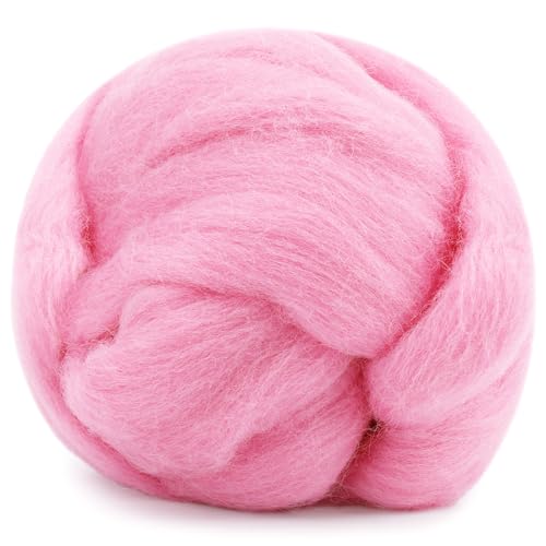 Image of Mayboos Wool Roving Yarn, 1.76oz Colored Natural Wool Roving,Wool Felting Supplies Pure Wool Chunky Yarn for Wet Felting handcrafts and Spinning (Baby Pink)