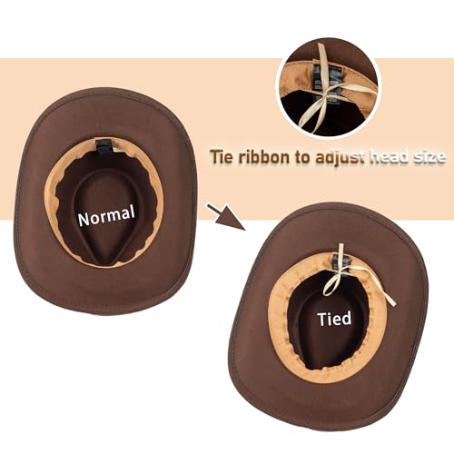 Bawnhaw Felt-Fedora Western Brown-Cowgirl-Hat For Women-Men Wide-Brim With Silver-Buckle-Belt Classic Panama Vintage-Cowboy-Hats Rodeo-Hat M thumb #3