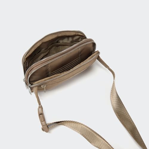 Image of Pander Everywhere Belt Bag for Women, 5 Zipper Pockets Nylon Crossbody Fanny Pack Purse (Gray Brown)