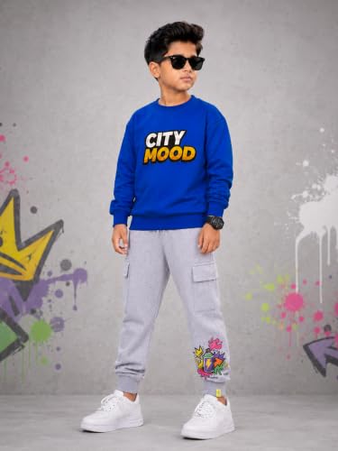 Image of KiddoPanti Boys Solid Round Neck Full Sleeve Fleece Sweatshirt | 60% Cotton 40% Polyester | Soft Warm Winter Pullover | Ribbed Cuffs & Hem | Casual Winter Sweatshirt for Kids