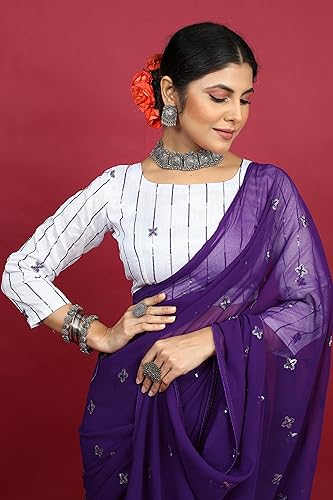 Image of Glory Sarees Women's Georgette Embroidery Saree With Blouse Piece (GLF721 Parent)