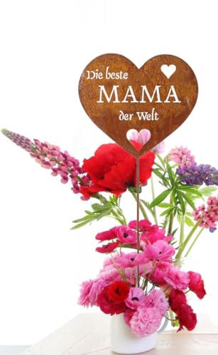 LB H&F Rostherz Muttertag Muttertagsgeschenk Geburtstag Gartenstecker Blumenstecker Geschenk Mutter Gartenfigur Herz - Die Beste Mama der Welt - 33cm (Mama)