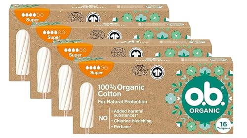 o.b. Organic Super, Bio Tampons für mittlere bis stärkere Tage aus 100% Bio Baumwolle für natürlichen Schutz (4 x 16 Stück)