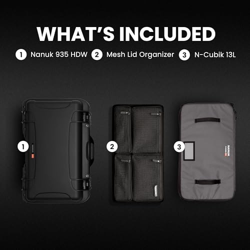 Image of NANUK-R 935 Waterproof Hard Case with Heavy-Duty Wheels, Mesh Lid Organizer & N-Cubik 13L Dividers - Eco-Friendly, Dustproof, Impact-Resistant & Airline Carry-On Approved - Black (23.5 inch x 14.5 inch x 10 inch)