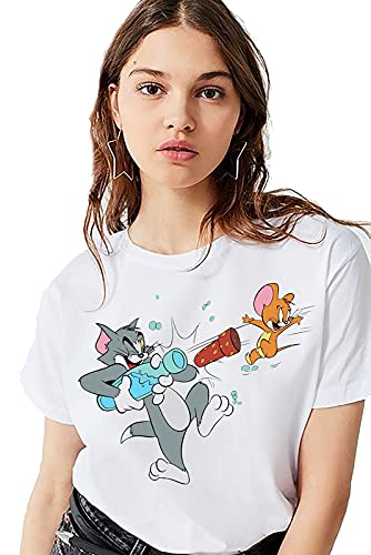 Loose Fit Cute Tom and Jerry Oversized Cartoon T-Shirt White