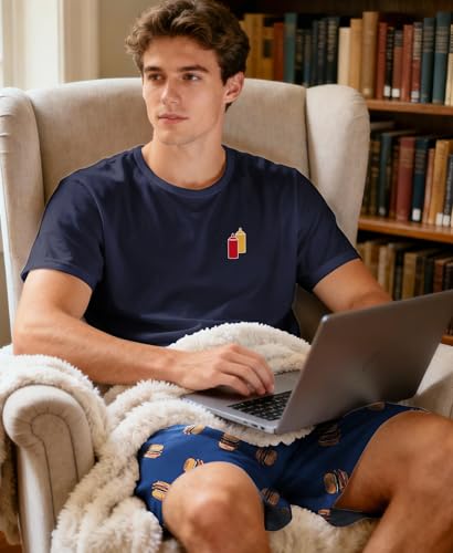 Image of Yoimira Mens Soft Pajama Set Short /Long Sleeve 2 Piece PJs with Pockets | Men's short /long sleeve pajama set, soft 2 piece PJs with pockets for sleepwear, loungewear, relaxing at home and nightwear