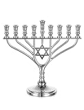 Sziqiqi Hanukkah Menorah 9 Branch: Silver Menorah Candle Holder 19cm with Star of David for Hanukkah Candles - Small Chanukiah Hanukkiyah Zinc Alloy for Table Travel Window