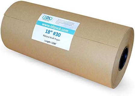 IDL Packaging - KP-181200 Large Brown Kraft Paper Roll 18" x 1200' - Natural Kraft Wrapping Paper for Packing - Perfect Kraft Paper for Void Filling - Kraft Paper for Kids Art Projects