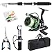 Tripquips Fishing Rod, 6.9ft Telescopic Fishing Rod and Reel Combo with Fishing Pliers and Lip Gripper Fishing Equipment, 5.2:1 Pre-Loaded Spinning Reel Combo Set Fishing Pole(LF30 Green)