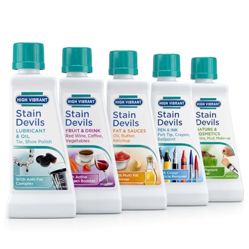 Stain Devils Stain Remover for Clothes 5 x 50ml - Complete Cleaning Kit Perfect Solution for All Types of Tough Stains - Pack of 5 Bundled by High Vibrant