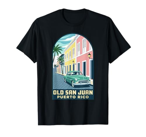 Old San Juan Puerto Rico Vintage Car Travel Poster Design T-Shirt