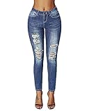 roswear Women's Ripped Mid Rise Destroyed Skinny Jeans Denim Large
