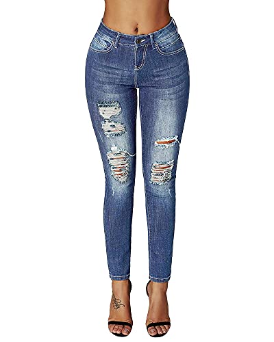 Image of roswear Women's Essentials Ripped Mid Rise Destroyed Skinny Jeans