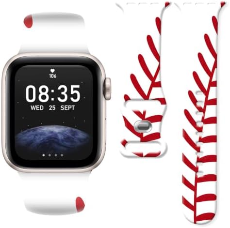 Compatible with iWatch Band 38mm 40mm 41mm 42mm 44mm 45mm 46mm 49mm, Soft Adjustable Replacement Strap for iWatch Series 11 10 9 8 7 6 5 4 3 2 SE Ultra 3/2, Comfortable Wristband for Women Men(Baseball Stitch Red)